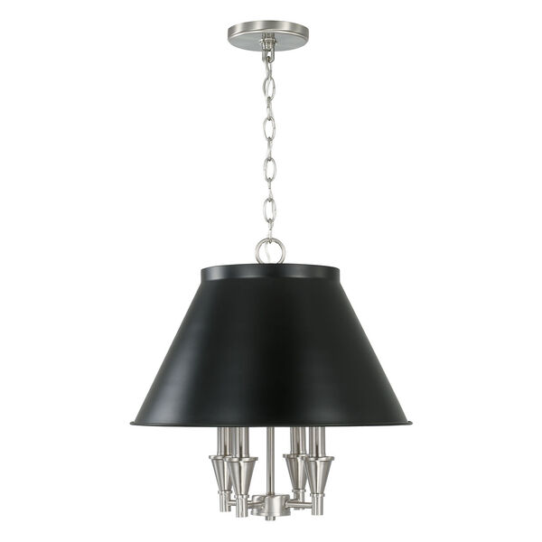 Benson Black and Brushed Nickel Four-Light Pendant with Metal Shade, image 1