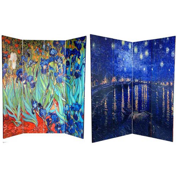 Van Goghs Irises and Starry Night Art Print Room Divider Floor Screen, Width - 64 Inches, image 1