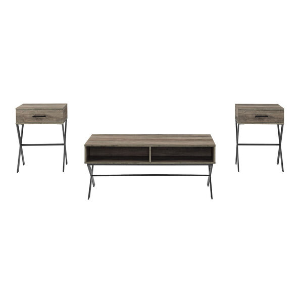 Grey Wash X Leg Metal and Wooden Table Set, 3-Piece, image 6