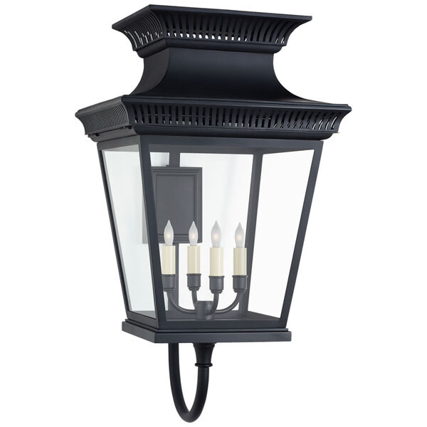 Elsinore Large Bracket Lantern in Black with Clear Glass by Chapman and Myers, image 1