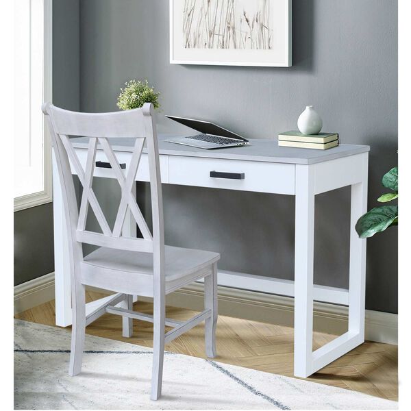 Carson Chalk and White Desk with Two Drawer and Chair, image 2