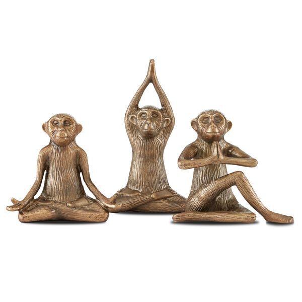 Zen Antique Brass Cast Aluminium Monkey, Set of 3, image 1