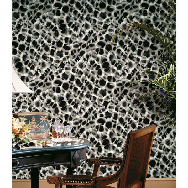Ronald Redding Black Off White Leopard Rosettes Non Pasted Wallpaper, image 1