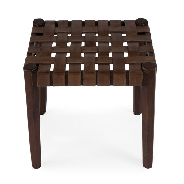 Kerry Brown Leather Woven Stool, image 2