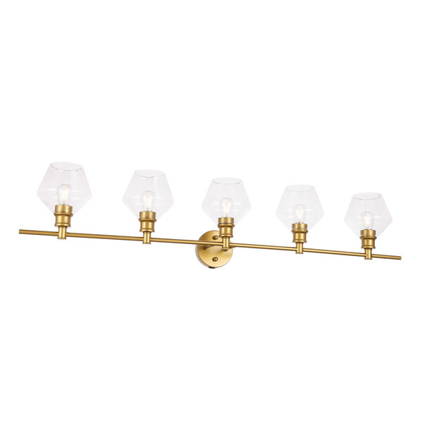 Gene Brass Five-Light Bath Vanity with Clear Glass, image 4