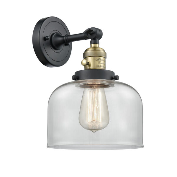 Franklin Restoration Black Antique Brass Eight-Inch One-Light Wall Sconce with Clear Large Bell Shade, image 1
