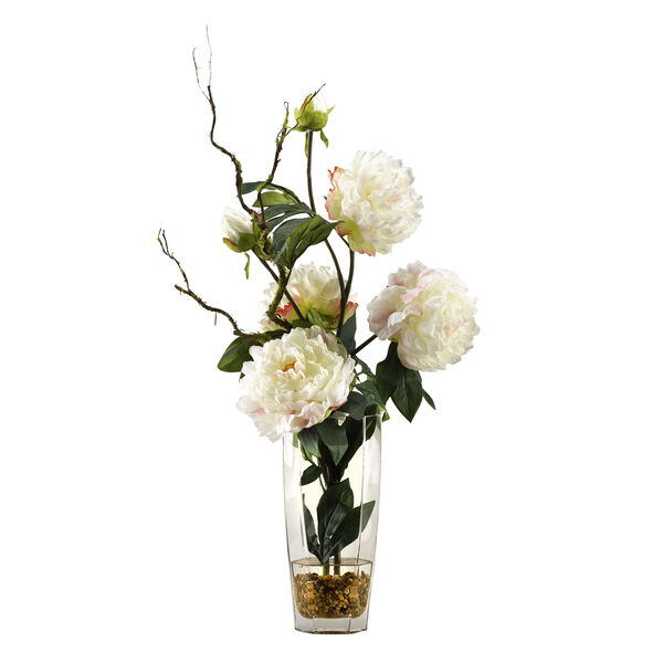 Large White Peonies in Glass Vase, image 1