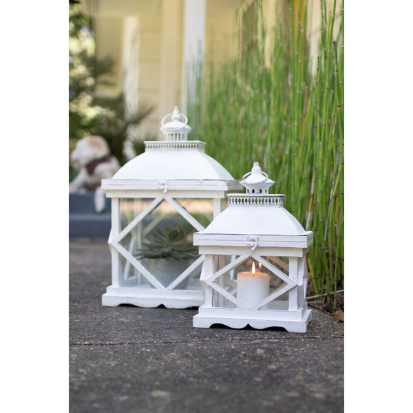 Rustic White Wooden Candle Lantern, Set of 2, image 1