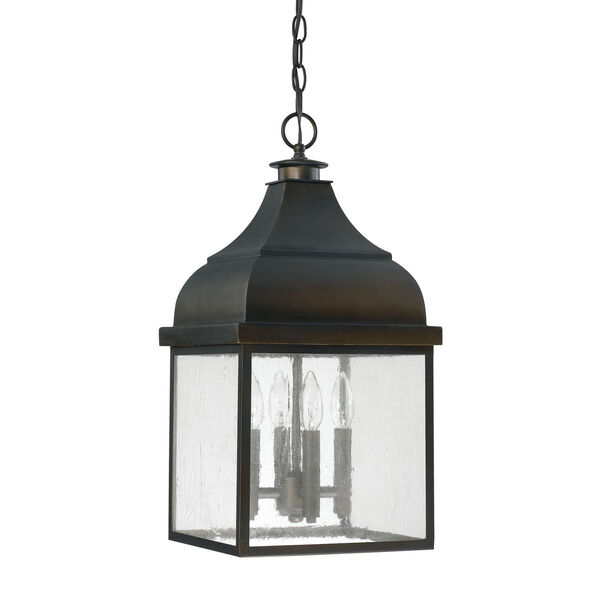 Kenwood Old Bronze Four-Light Outdoor Hanging Lantern with Antique Glass, image 2