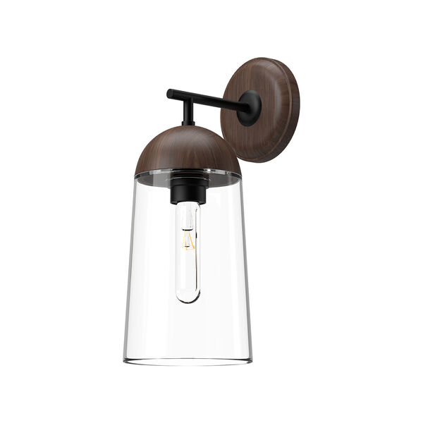 Emil Matte Black and Walnut One-Light Wall Sconce with Clear Glass, image 1