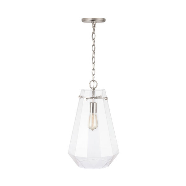 Brushed Nickel One-Light Pendant with Clear Prismatic Glass, image 4