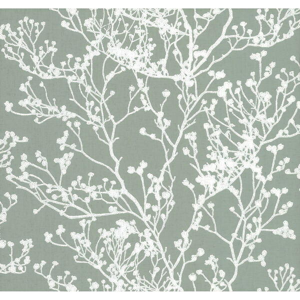 Ronald Redding Handcrafted Naturals Green Budding Branch Silhouette Wallpaper, image 3