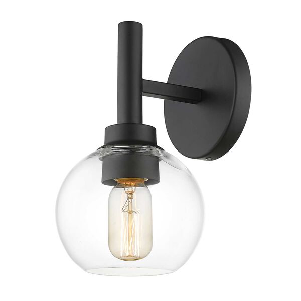 Sutton Matte Black One-Light Wall Sconce with Clear Glass Shade, image 4