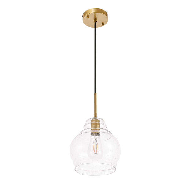 Pierce Brass Eight-Inch One-Light Mini Pendant with Clear Seeded Glass, image 5