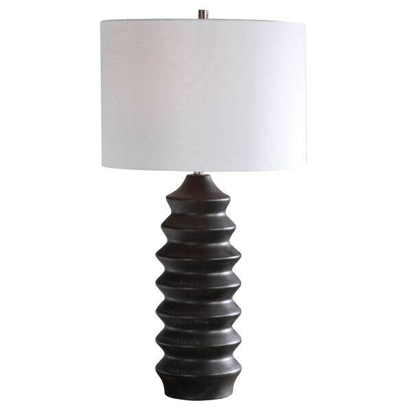 Mendocino Rustic Black One-Light Table Lamp with Round Drum Hardback Shade, image 1
