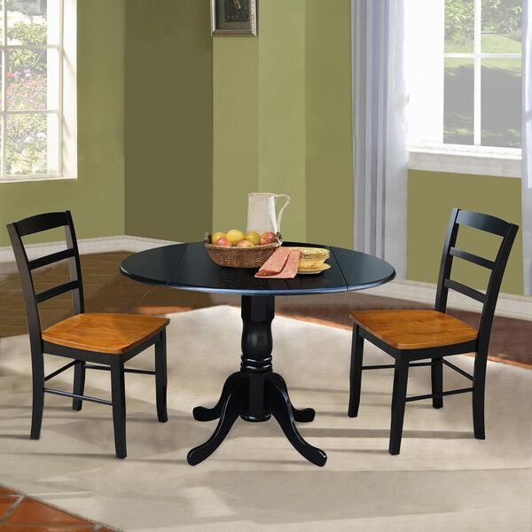 Black 42-Inch Dual Drop Leaf Dining Table with Black and Cherry Two Ladder Back Dining Chair, Three-Piece, image 2