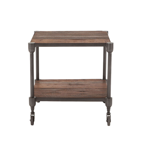 Paxton Weathered Walnut and Gray Zinc Side Table with Wheels, image 1