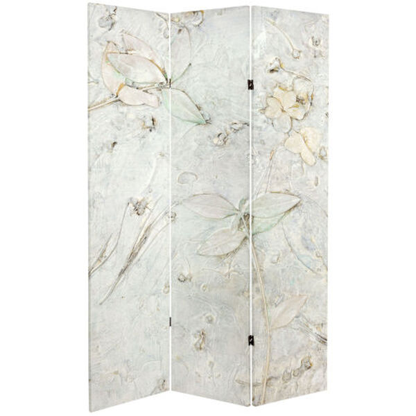 Tall Double Sided Ivory Flower Canvas Room Divider, image 1