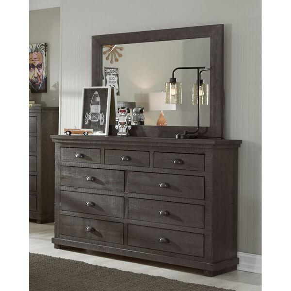 Willow Distressed Dark Gray Drawer Dresser with Mirror, image 1