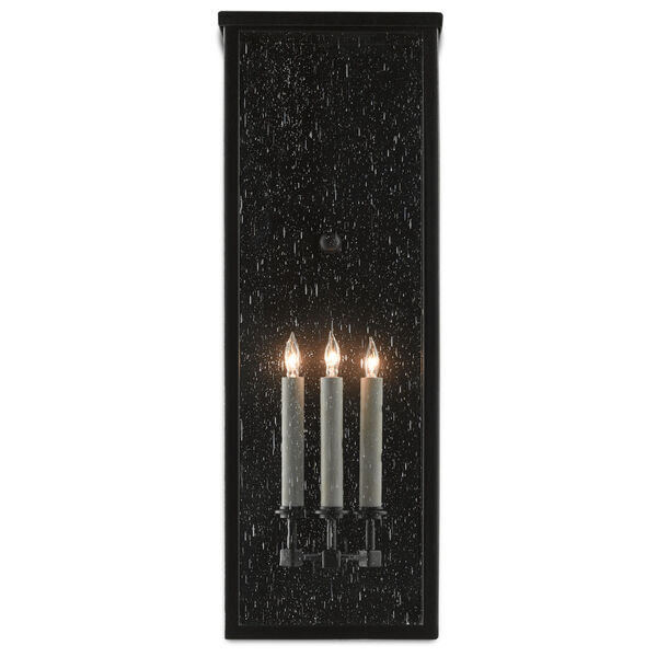 Tanzy Midnight Three-Light Outdoor Wall Sconce with Seeded Glass, image 2