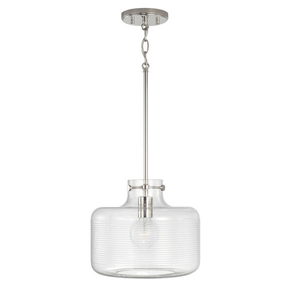 Brighton Polished Nickel One-Light Pendant with Clear Ribbed Glass, image 1