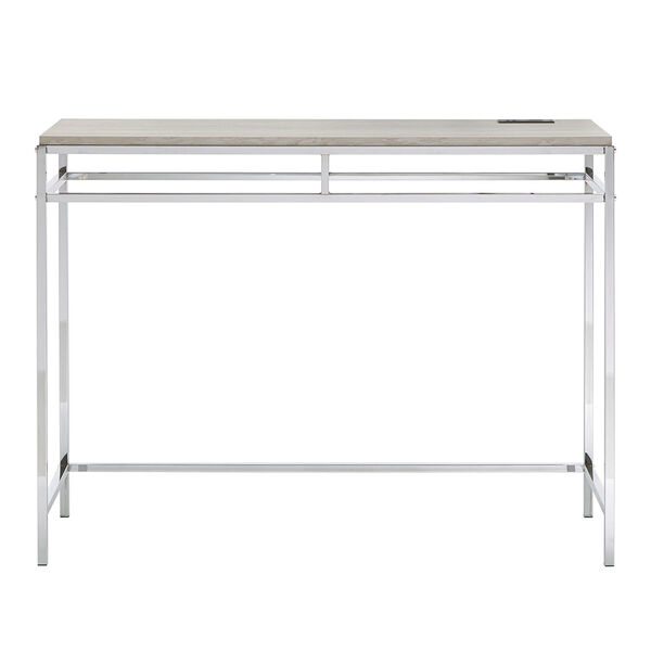 Byron Chrome Counter Height Desk with Faux Marble Top and USB Charging Port, image 4
