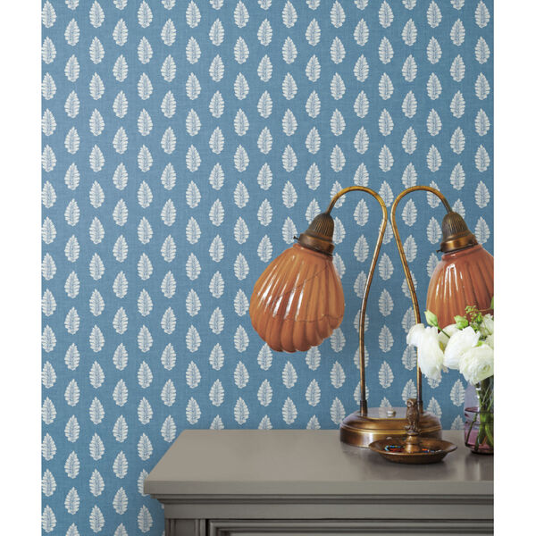 Grandmillennial Blue Leaf Pendant Pre Pasted Wallpaper - SAMPLE SWATCH ONLY, image 6