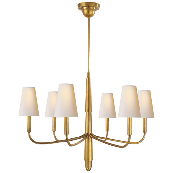 Farlane Small Chandelier in Hand-Rubbed Antique Brass with Natural Paper Shades by Thomas O'Brien, image 1
