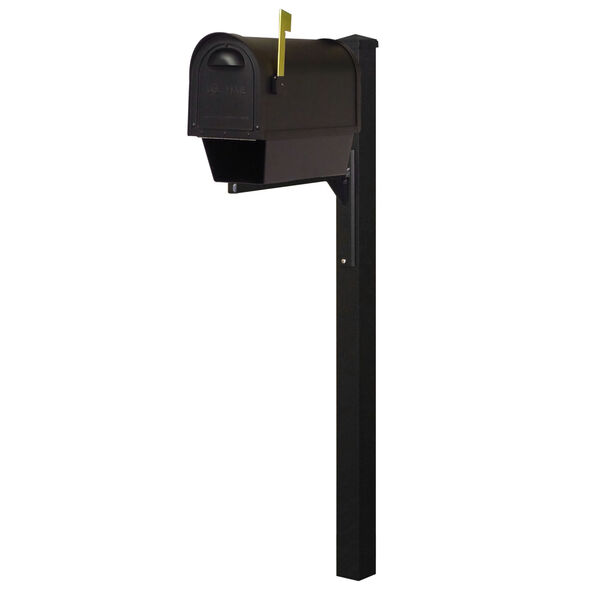 Classic Curbside Black Mailbox with Newspaper Tube and Wellington Mailbox Post, image 2