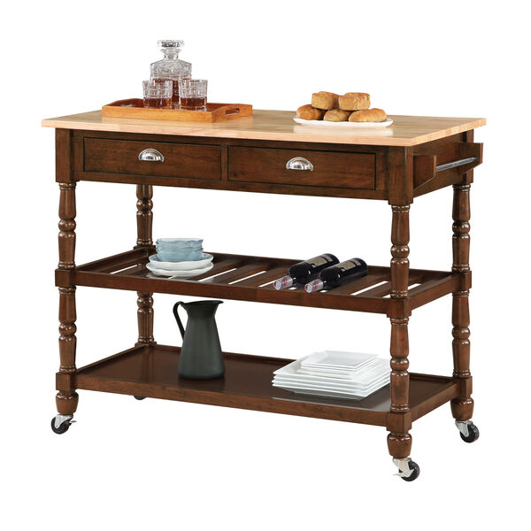 French Country Butcher Block Three-Tier Butcher Block Kitchen Cart with Drawers, image 3