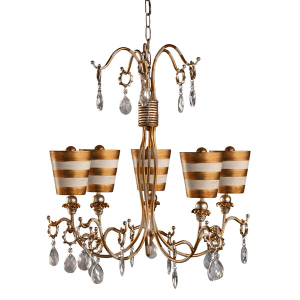 Tivoli Cream Patina Five-Light Chandelier with Hand Painted Gold, image 1