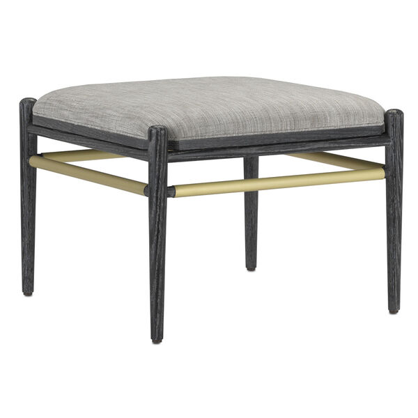 Visby Cerused Black and Brushed Brass Smoke Fabric Ottoman, image 1
