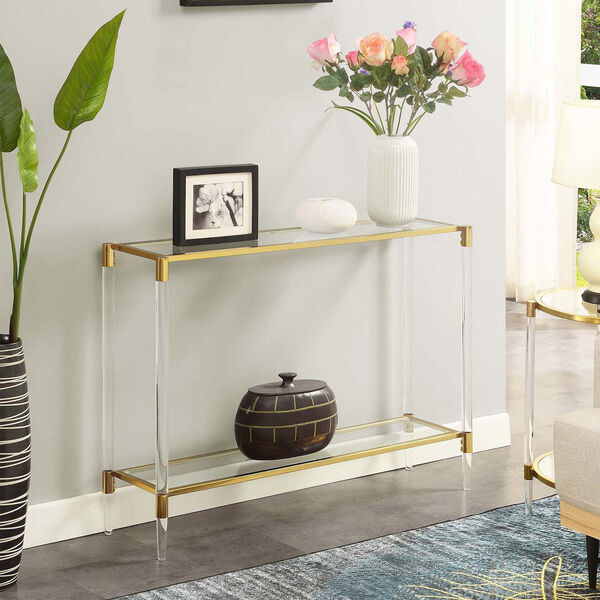 Royal Crest Gold 2-Tier Acrylic Glass Console Table, image 1