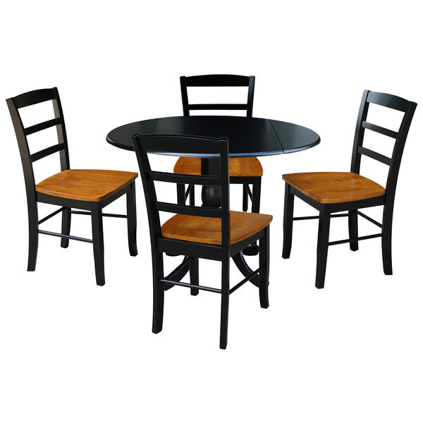 Black 42-Inch Dual Drop Leaf Dining Table with Black and Cherry Four Ladder Back Dining Chair, Five-Piece, image 1