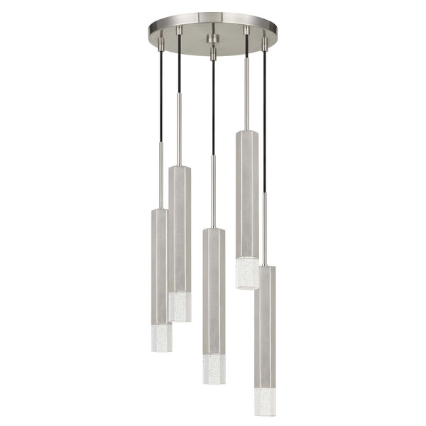Gray and Chrome Five-Light Integrated LED Pendant, image 1