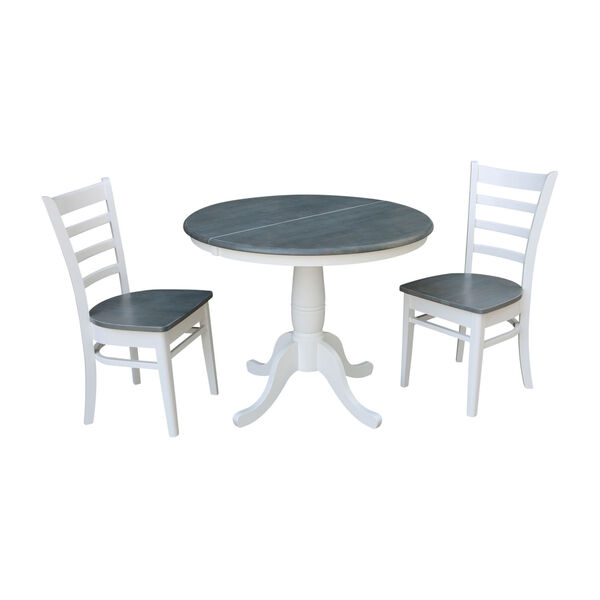 Emily White and Heather Gray 36-Inch Hardwood Round Extension Dining Table With Chairs, Three-Piece, image 1