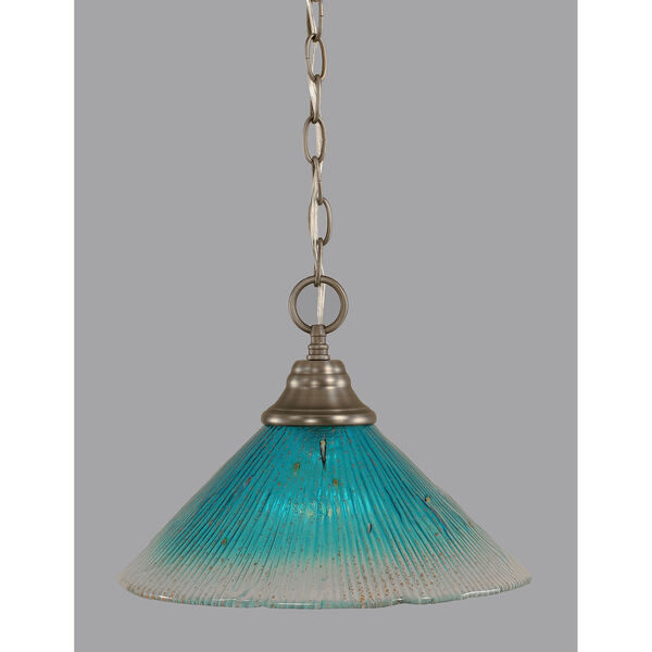 Any Brushed Nickel 12-Inch One-Light Pendant with Teal Crystal Glass, image 1