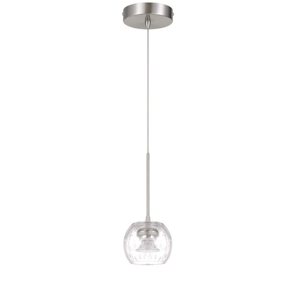 Ithaca Brushed Steel LED Mini Pendant with Clear Bubble Glass, image 1