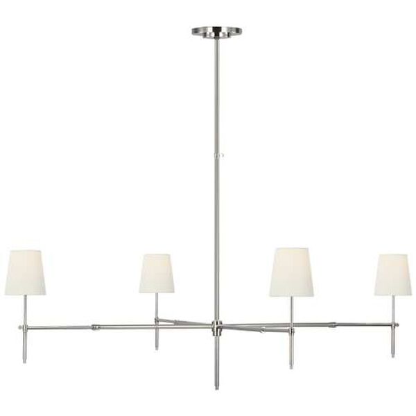 Bryant Polished Nickel Four-Light Grande Chandelier with Linen Shades by Thomas O'Brien, image 1
