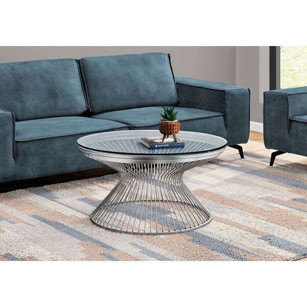 Silver Hourglass Base Coffee Table with Tempered Glass, image 2