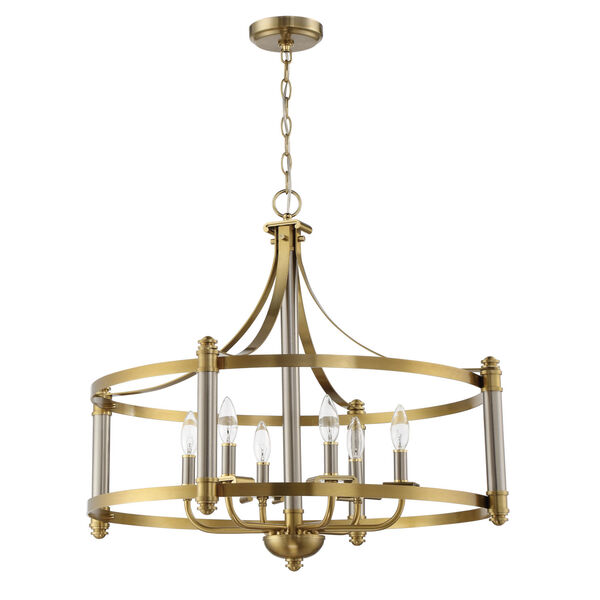 Stanza Brushed Polished Nickel and Satin Brass Six-Light Pendant, image 1