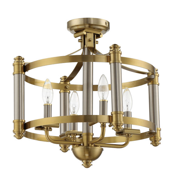 Stanza Brushed Polished Nickel and Satin Brass Four-Light Semi Flush, image 1