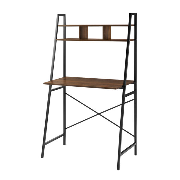 Mini Arlo Dark Walnut and Black Ladder Desk with Storage, image 2