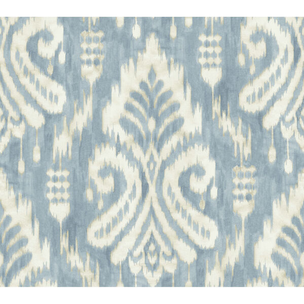 Tropics Blue Hawthorne Ikat Pre Pasted Wallpaper, image 2