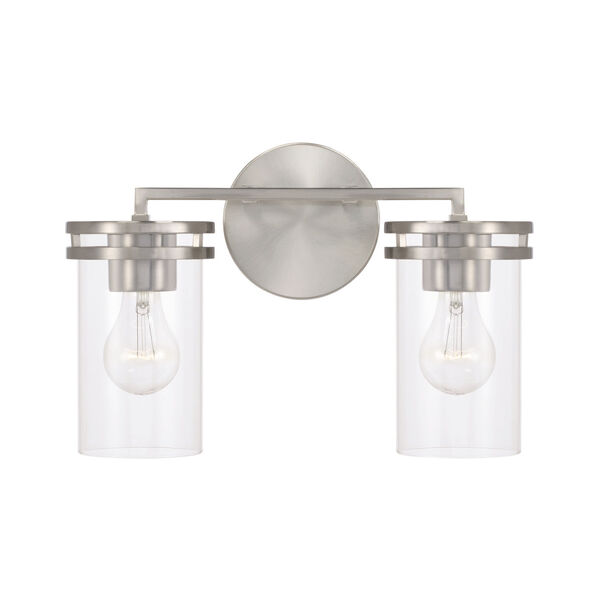 Fuller Brushed Nickel Two-Light Bath Vanity with Clear Glass, image 4