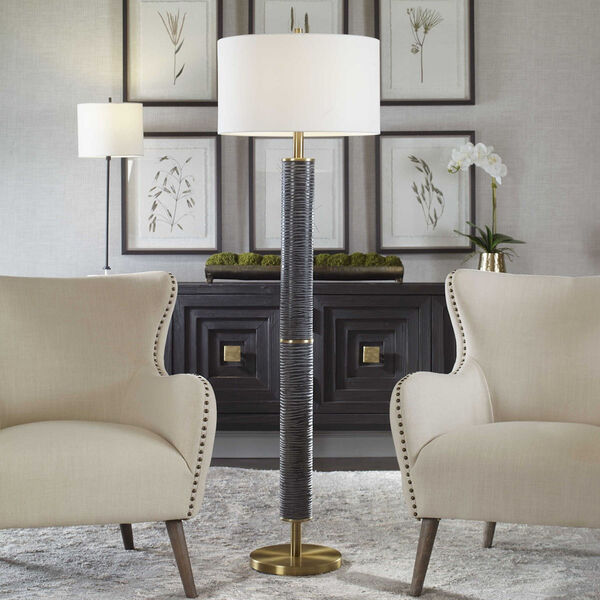 Summit Rustic Gray and Antique Brass One-Light Floor Lamp with White Shade, image 2