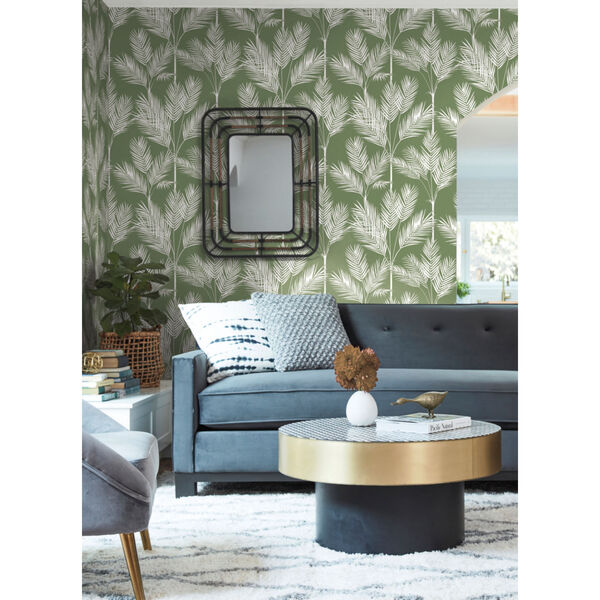 Waters Edge Green King Palm Silhouette Pre Pasted Wallpaper, image 3