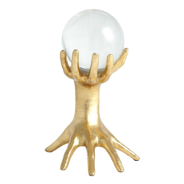 Gold Leaf 8-Inch Hands on Sphere Holder Decorative Object, image 3
