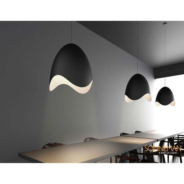 Waveforms Satin Black LED Large Bell Pendant with White Interior Shade, image 2