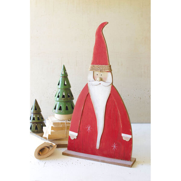 Multi Matte Painted Wooden Santa on a Stand, image 1